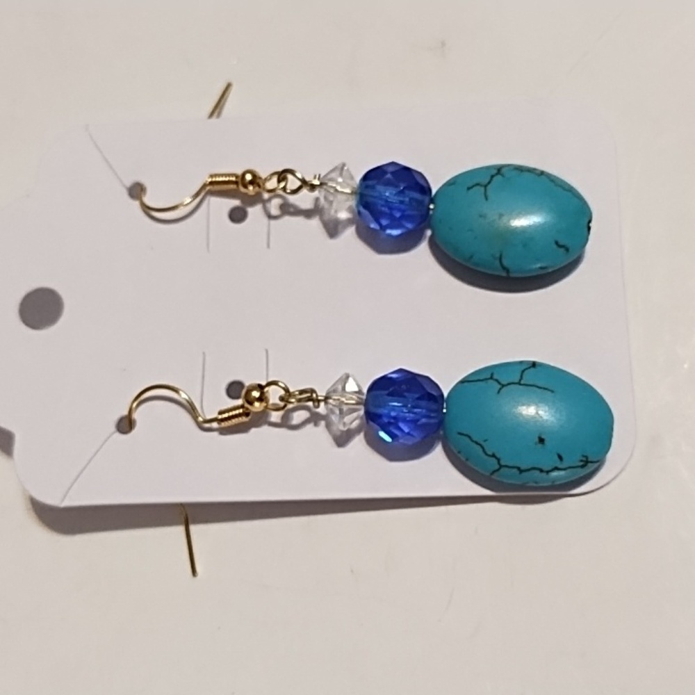 NWT Elegant Blue and Gold Dangle Earrings - Picture 2 of 5